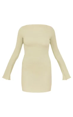 Textured Backless Long Sleeve Bodycon Dress-PrettyLittleThing Discount