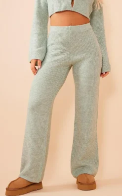 Online PrettyLittleThing Textured Knitted Pants Sage