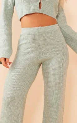 Online PrettyLittleThing Textured Knitted Pants Sage