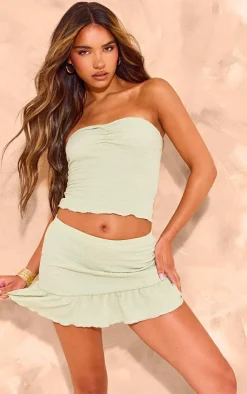 Sale PrettyLittleThing Textured Mid Waist Frill Hem Mini Skirt Sage