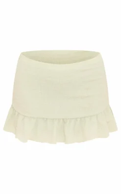 Sale PrettyLittleThing Textured Mid Waist Frill Hem Mini Skirt Sage