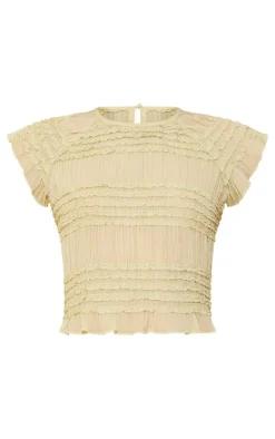 New PrettyLittleThing Textured Woven Cap Sleeve Crop Top Sage
