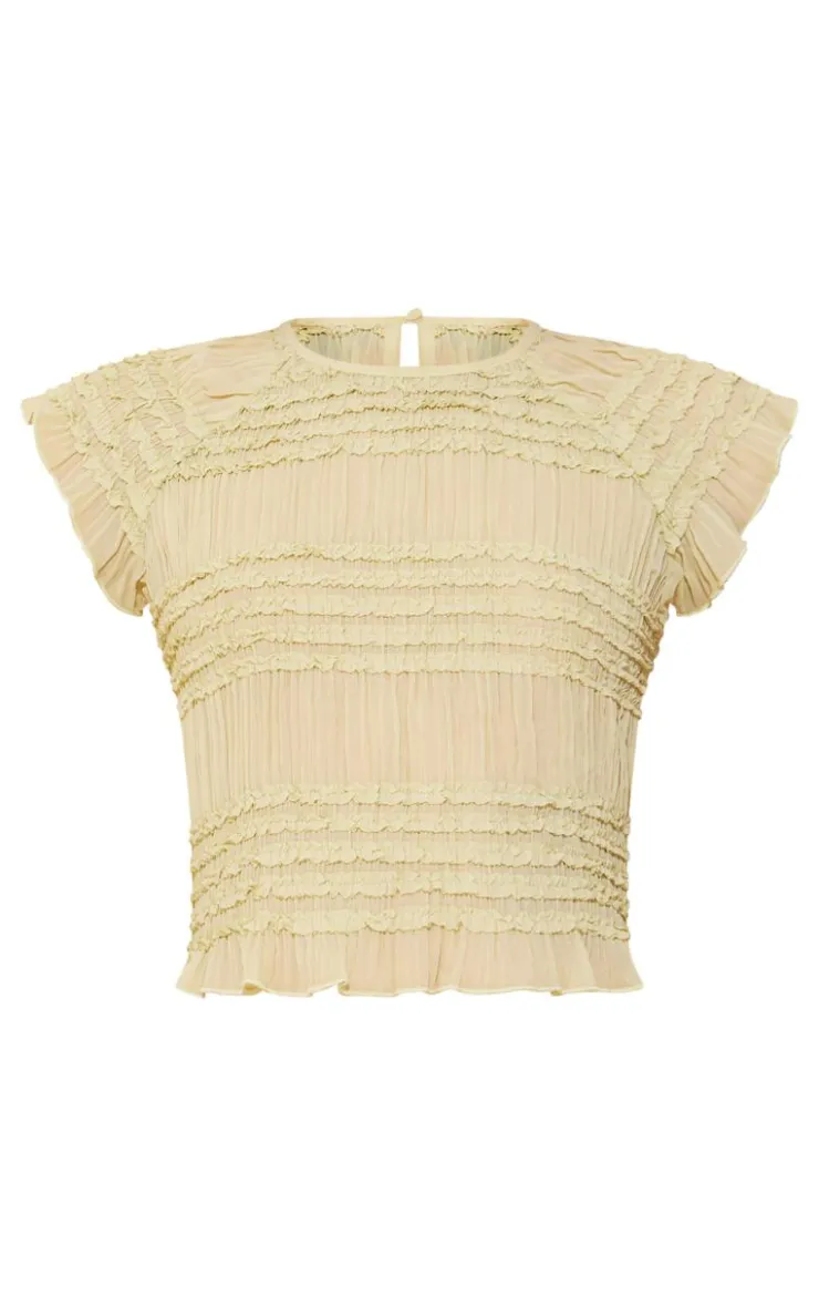 New PrettyLittleThing Textured Woven Cap Sleeve Crop Top Sage