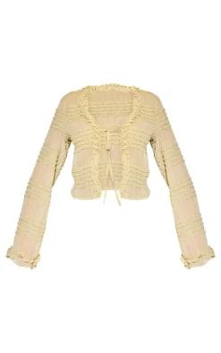 Clearance PrettyLittleThing Textured Woven Frill Tie Long Top Sage