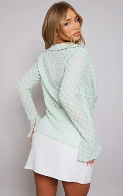 PrettyLittleThing Shirts*Textured Woven Plunge Split Sleeve Shirt