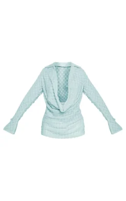 PrettyLittleThing Shirts*Textured Woven Plunge Split Sleeve Shirt
