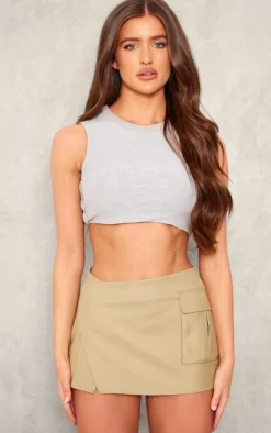 Sage Woven Tailored Wrap Over Pocket Front Mini Skirt