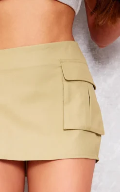 Sage Woven Tailored Wrap Over Pocket Front Mini Skirt