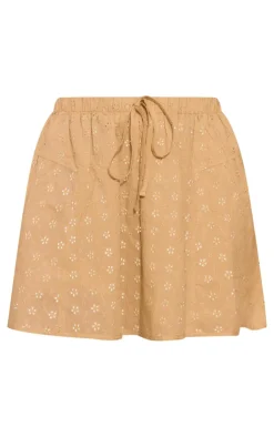 Online PrettyLittleThing Broderie Drawstring Floaty Mini Skirt Sand