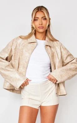 PrettyLittleThing Faux Leather Jackets*Croc Oversized Faux Leather Jacket