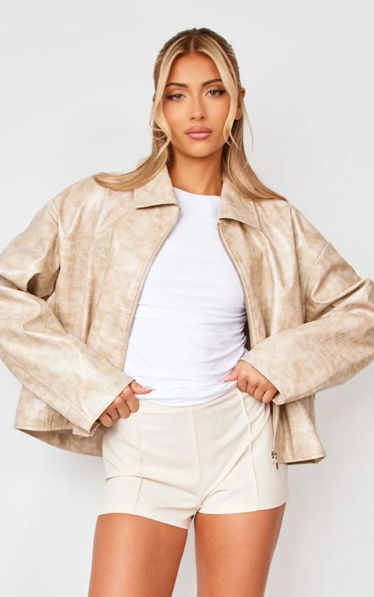 PrettyLittleThing Faux Leather Jackets*Croc Oversized Faux Leather Jacket