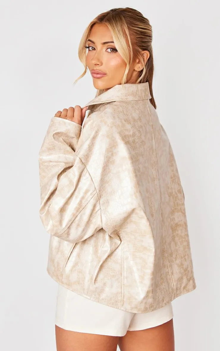 PrettyLittleThing Faux Leather Jackets*Croc Oversized Faux Leather Jacket