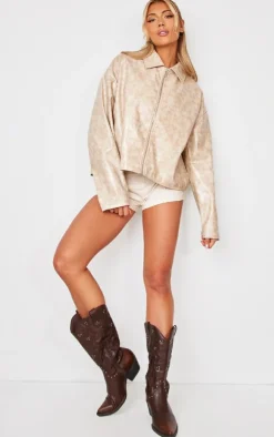 PrettyLittleThing Faux Leather Jackets*Croc Oversized Faux Leather Jacket
