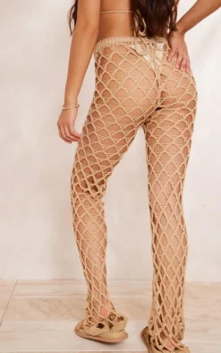 Best PrettyLittleThing Crochet Netted Tassel Belt Pants Sand