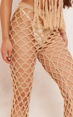 Best PrettyLittleThing Crochet Netted Tassel Belt Pants Sand
