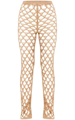 Best PrettyLittleThing Crochet Netted Tassel Belt Pants Sand