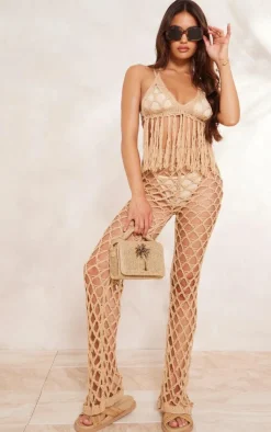 Best PrettyLittleThing Crochet Netted Tassel Bralet Sand