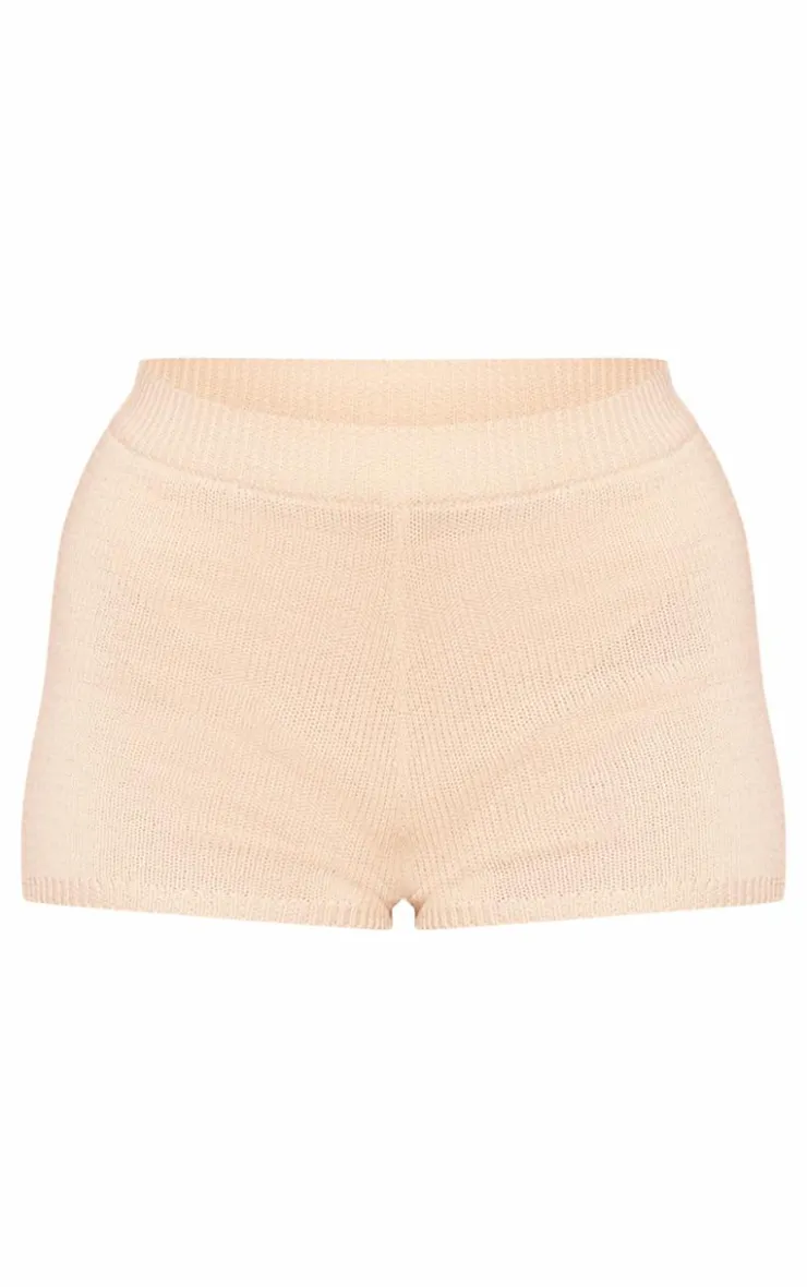 Clearance PrettyLittleThing Crochet Textured Knit Mini Shorts Sand