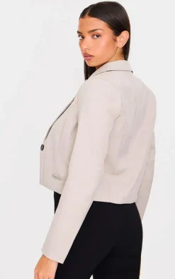 Sand Cropped Patch Pocket Detail Boxy Blazer