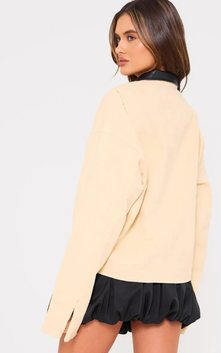 PrettyLittleThing Faux Leather Jackets*Faux Leather Collar Oversized Cotton Jacket