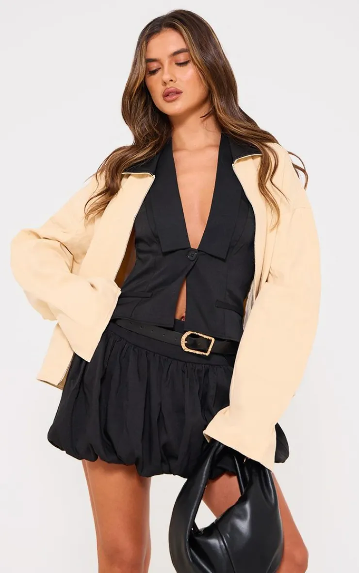 PrettyLittleThing Faux Leather Jackets*Faux Leather Collar Oversized Cotton Jacket