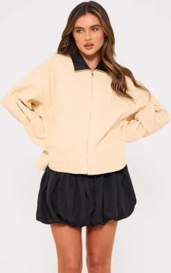 PrettyLittleThing Faux Leather Jackets*Faux Leather Collar Oversized Cotton Jacket