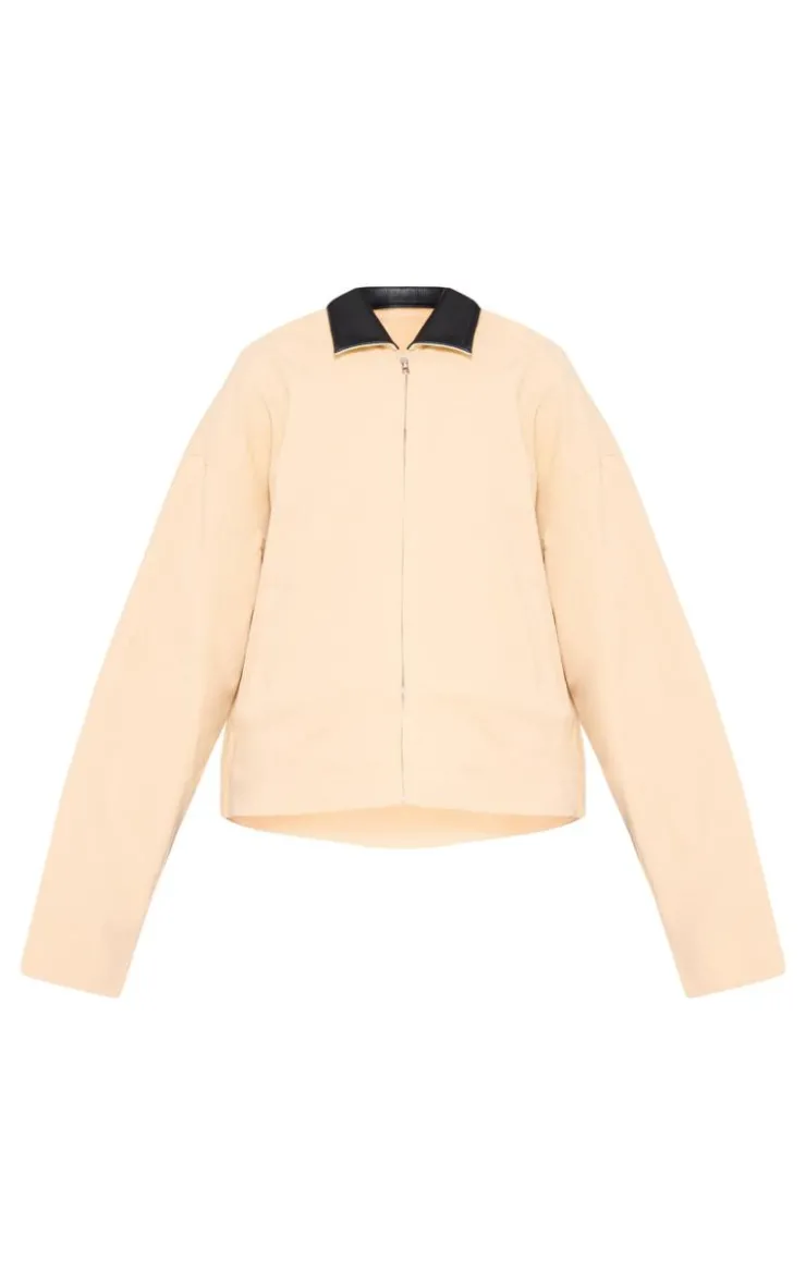 PrettyLittleThing Faux Leather Jackets*Faux Leather Collar Oversized Cotton Jacket