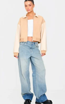 PrettyLittleThing Wool Coats*Faux Leather Contrast Wool Look Bomber Jacket
