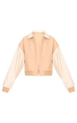 PrettyLittleThing Wool Coats*Faux Leather Contrast Wool Look Bomber Jacket