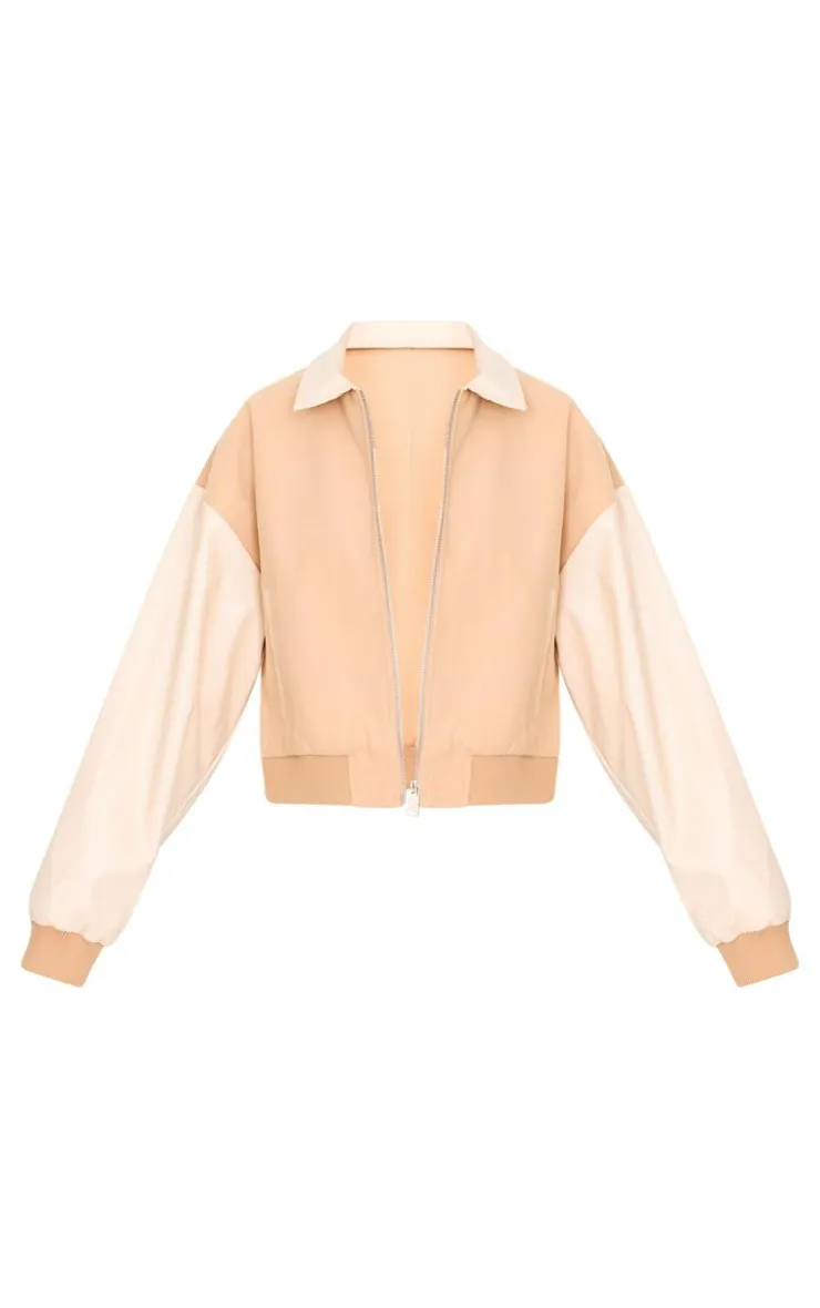 PrettyLittleThing Wool Coats*Faux Leather Contrast Wool Look Bomber Jacket