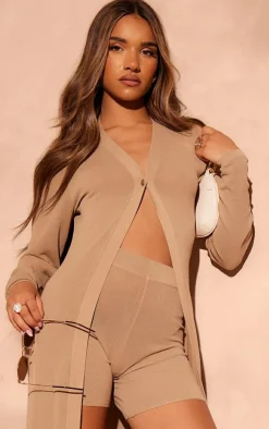 Outlet PrettyLittleThing Fine Knit Maxi Cardigan Sand