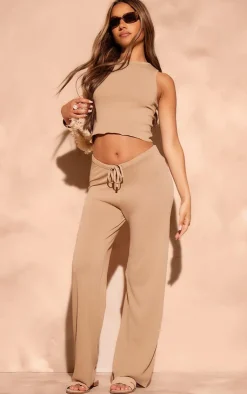PrettyLittleThing Knitted Tops*Fine Knit Racer Neck Crop Top