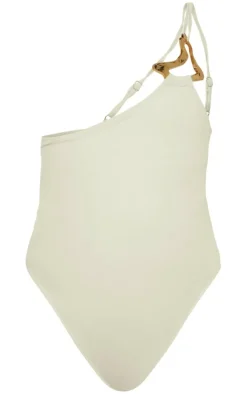 Sand Gold Trim Asymmetric Swimsuit