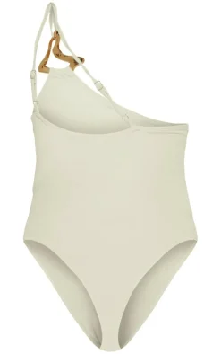 Sand Gold Trim Asymmetric Swimsuit