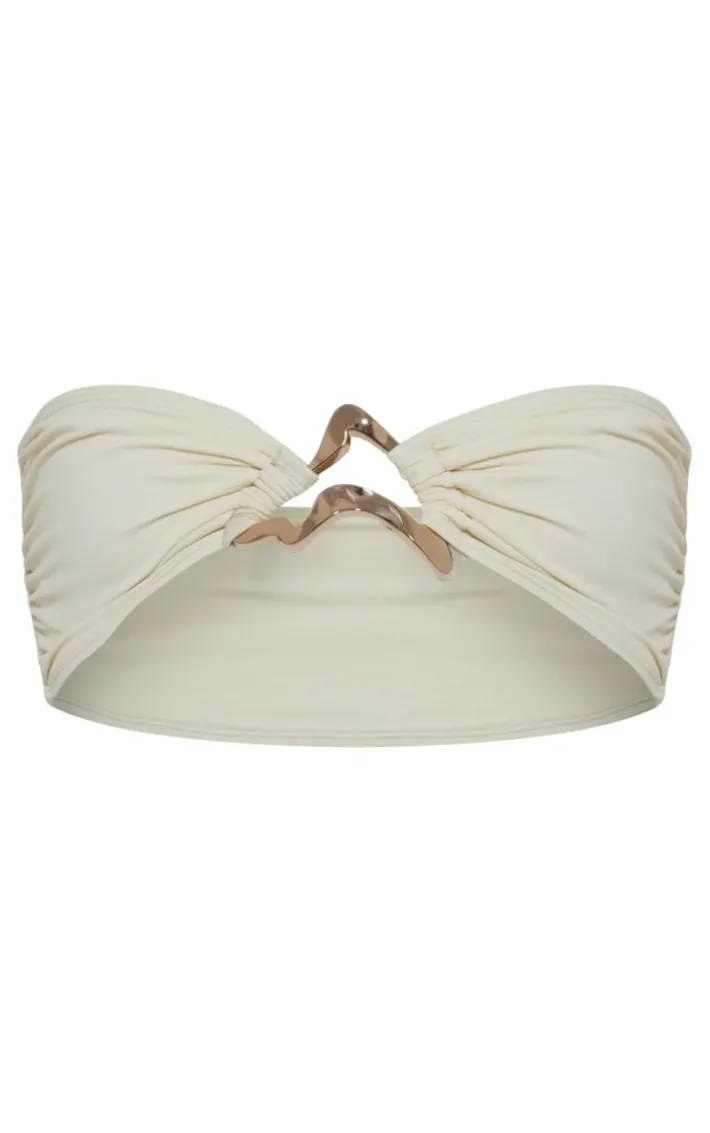 Sand Gold Trim Bandeau Bikini Top