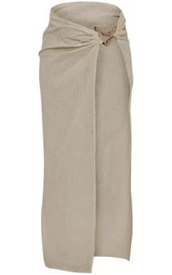 Gold Trim Linen Look Side Split Beach Maxi Skirt-PrettyLittleThing Discount