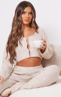 PrettyLittleThing Knitted Loungewear*Hook & Eye Tie Back Knitted Crop Sweater