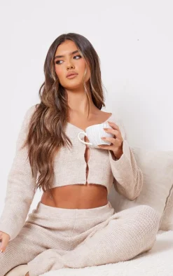 PrettyLittleThing Knitted Loungewear*Hook & Eye Tie Back Knitted Crop Sweater