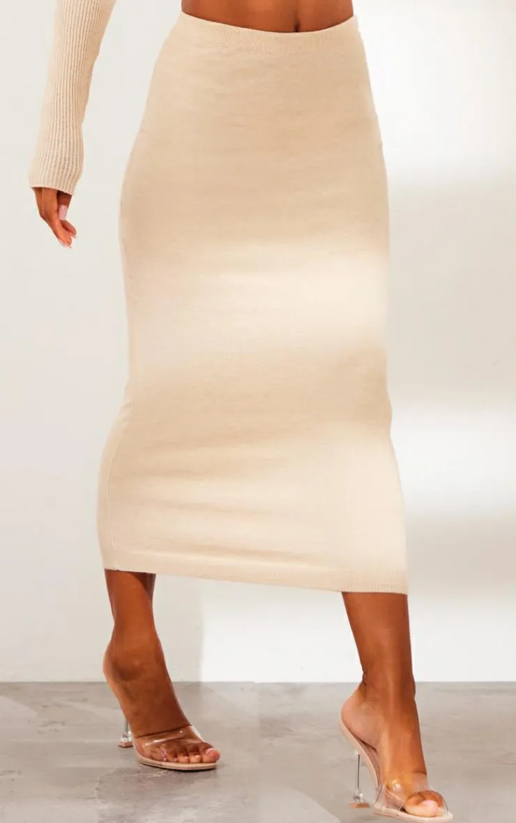 Best PrettyLittleThing Knitted Tube Midaxi Skirt Sand