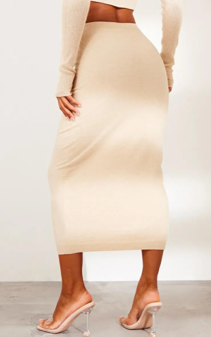 Best PrettyLittleThing Knitted Tube Midaxi Skirt Sand