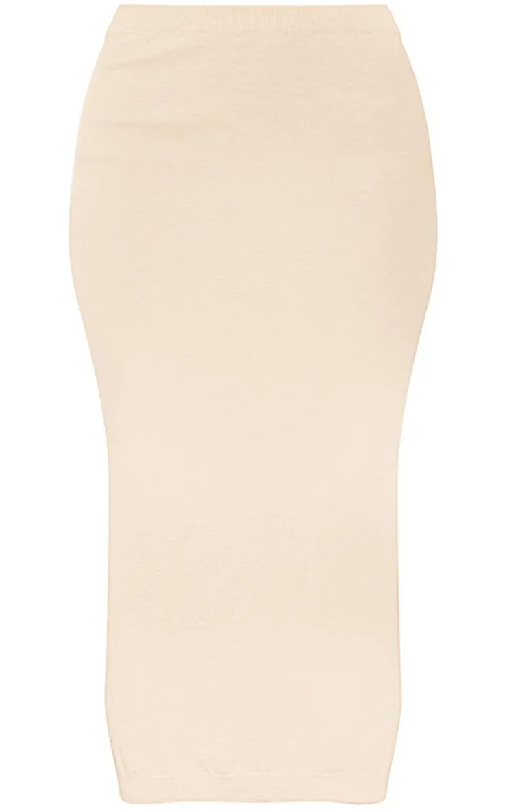 Best PrettyLittleThing Knitted Tube Midaxi Skirt Sand