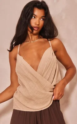 PrettyLittleThing Camisole*Linen Look Cowl Drape Cami Long Top