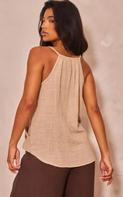 PrettyLittleThing Camisole*Linen Look Cowl Drape Cami Long Top