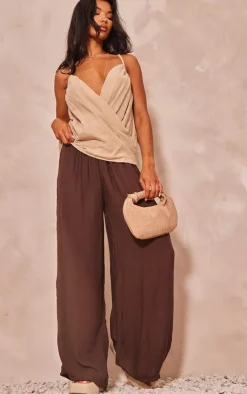 PrettyLittleThing Camisole*Linen Look Cowl Drape Cami Long Top