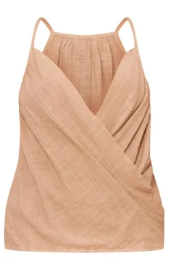 PrettyLittleThing Camisole*Linen Look Cowl Drape Cami Long Top