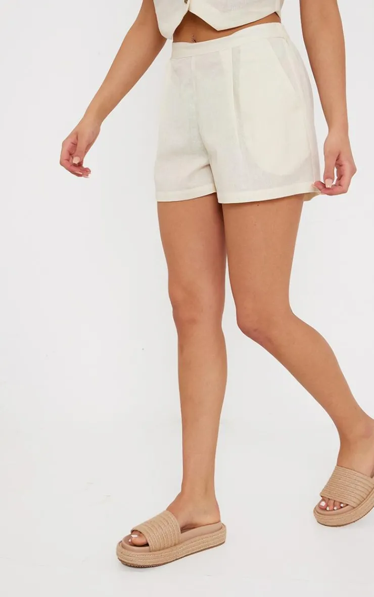 Sale PrettyLittleThing Linen Look Oversized Floaty Shorts Sand