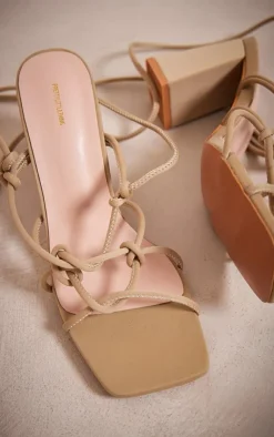 PrettyLittleThing Lace Up Heels*Lycra Square Toe Knotted Strappy Block Heeled Lace Up als