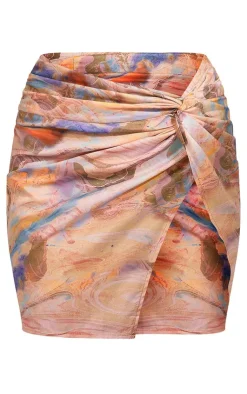 Best PrettyLittleThing Marble Printed Twist Front Split Leg Mini Skirt Sand