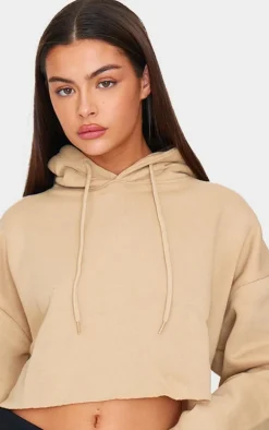 Sand Oversized Fit Cropped Sweat Hoodie