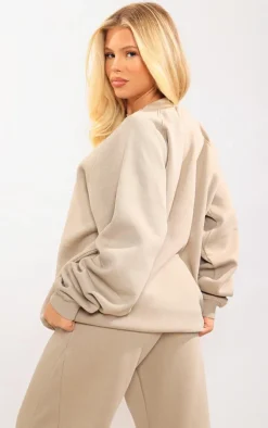 New PrettyLittleThing Panelled Rib Detail Oversized Sweatshirt Sand